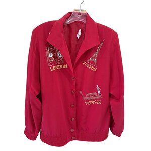 Vintage Philippe Marques Red Lightweight Jacket Rhinestone London Paris Venice M
